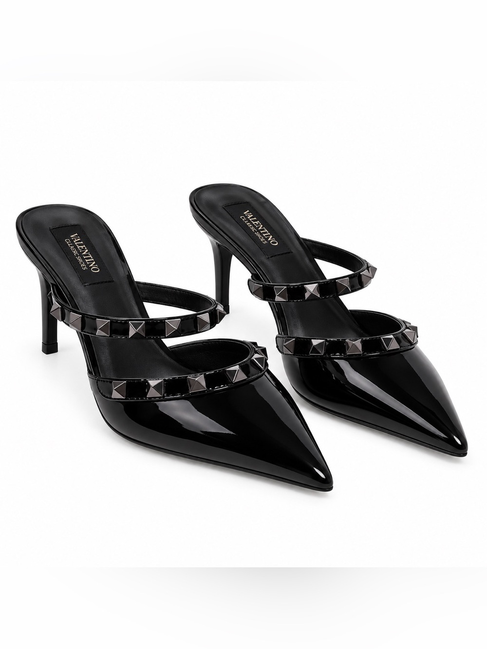 Valentino Black Patent Leather Studded Mules